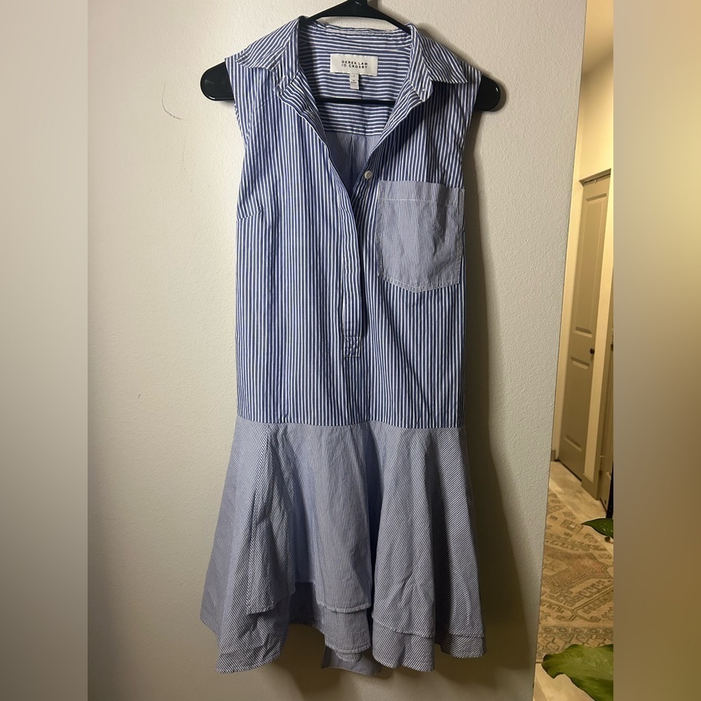 Derek Lam 10 Crosby Blue White Striped Sleeveless Shirt Dress Size 6